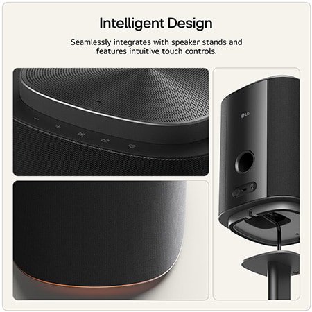 LG Stereo 7 speaker with intuitive touch controls and speaker stand integration.